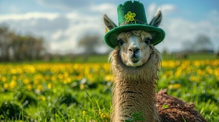 Canvas Print - Alpaca in a Green Hat