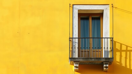 Balcony and vacant window on yellow wall