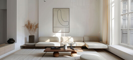 Aufkleber - minimal interior living room with artwork framed