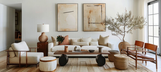 Aufkleber - minimal interior living room with artwork framed