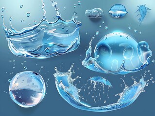 Wall Mural - Water Splashes and Bubbles Illustration