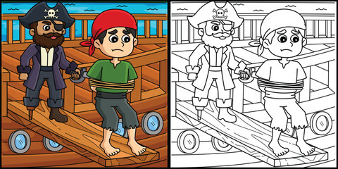 Poster - Pirate Walking the Plank Coloring Illustration