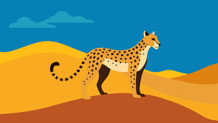 Wall Mural - Cheetah in dunes Vector Illustration 