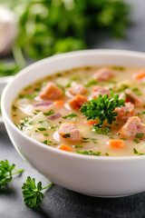 Canvas Print - A bowl of soup with meat and vegetables