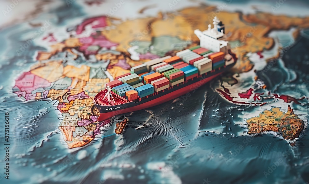 Globalisation Container Globalization Concept with Container Ship Model on World Map ...