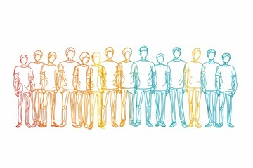 Whimsical illustration of diverse people, symbolizing unity and diversity with bright, cheerful colors.