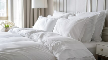 Wall Mural - White bedding in hotel room