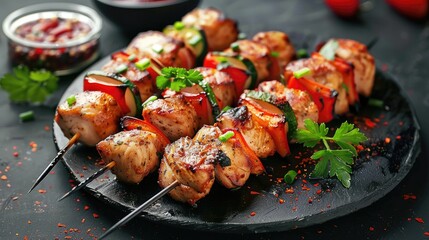 Wall Mural - Chicken shish kebab with vegetables on skewers