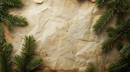 Wall Mural - Old paper background with fir branches used to request a gift