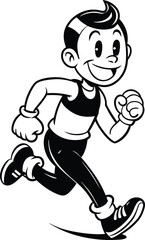 Wall Mural - cartoon people running illustration black and white