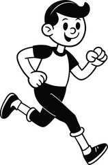 Wall Mural - cartoon people running illustration black and white