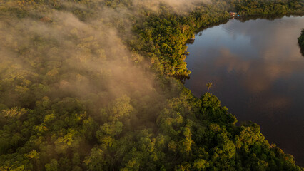 Wall Mural - Evapotranspiration of the forests surrounded by the Nanay River, landscapes of the Nanay River, provide fresh water and biodiversity in its surroundings, it is a river within the Amazon rainforests