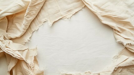Ripped cloth on white backdrop for textures with hole in beige cotton fabric