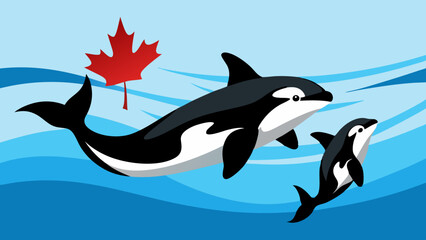 two dolphins in the water Vector Illustration 