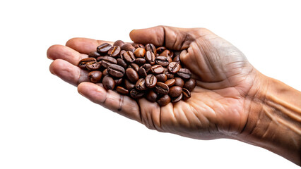 Wall Mural - A close-up photo of a hand holding roasted brown coffee beans