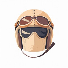 Vintage aviation pilot leather helmet with goggles and mask isolated on white background. Retro aviation gear illustration.