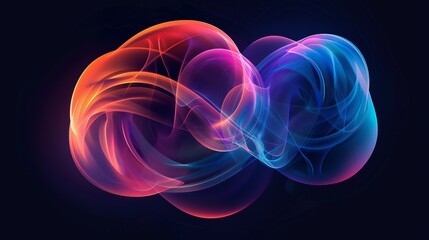 Wall Mural - A floating, glowing abstract shape on a black background, with gradient colors from blue to pink and orange, resembling two or three spheres in an airbrushed style
