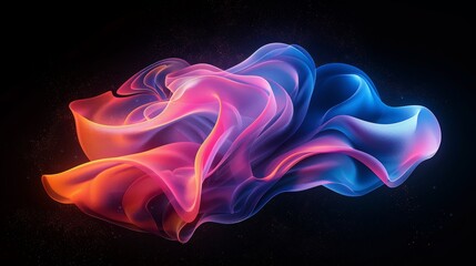 Sticker - A floating, glowing abstract shape on a black background, with gradient colors from blue to pink and orange, resembling two or three spheres in an airbrushed style