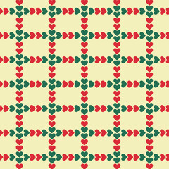 Wall Mural - Heart ribbon repeat pattern isolated on background.Seamless pattern with red and green hearts.Graphic vector illustration.