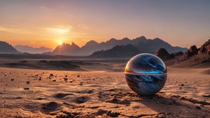 Wall Mural - a planet in the middle of a desert with mountains in the background