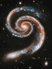 Wall Mural - A spiral galaxy with two prominent turns, resembling the shape of an orange and blue rose in space