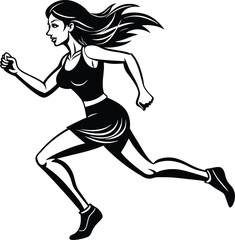 Wall Mural - silhouette of a woman running illustration black and white