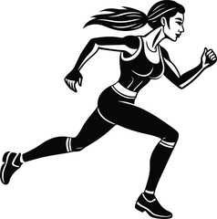 Wall Mural - silhouette of a woman running illustration black and white