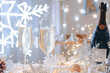 © DSimage - Merry Christmas and Happy New Year festive background with champagne and glass