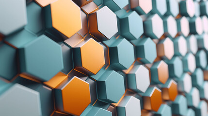 Wall Mural - Abstract Hexagonal Geometric Background with Orange and Teal Tones