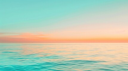 Wall Mural - A pastel gradient background with a smooth transition from aqua blue to pastel orange, reflecting the vibrant yet peaceful sky at sunset by the ocean.