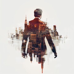 Wall Mural - Cityscape Double Exposure with Businessman.