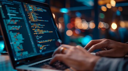 Aufkleber - E-commerce app development with AI and big data, developer typing on laptop