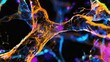 © stockpro - Colorful abstract neuron network in digital art style, showcasing detailed neural connections and vibrant energy pulses on a dark background.