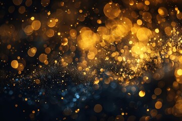 Wall Mural - ethereal golden mist swirls against a deep black backdrop creating a mesmerizing interplay of light and shadow delicate bokeh effects dance like fireflies evoking a sense of magic and luxury