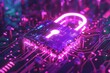 © Bijac - futuristic cybersecurity concept with glowing purple padlock digital fortress on circuit board background pulsing with neon energy symbolizing advanced data protection in the digital age