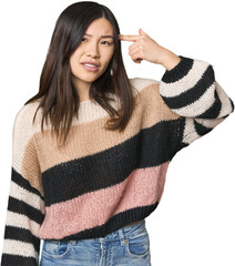 Wall Mural - Young Chinese woman showing a disappointment gesture with forefinger.