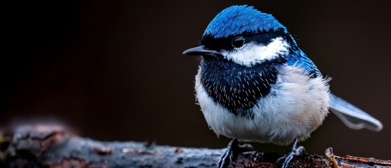 Wall Mural -  A blue-and-white bird perches on a tree branch against a softly blurred backdrop