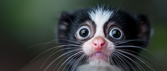 Wall Mural -  A tight shot of a black-and-white kitten's expressive face, showcasing its surprised expression