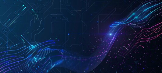Futuristic Circuit Board Illustration with Wave Flow Design