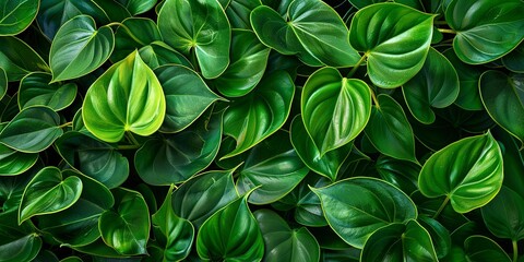 Wall Mural - Green leaves of a philodendron plant. Nature leaves, green tropical forest, background concept, top view. Generative ai
