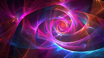 Wall Mural - a fusion of neon-colored swirls and geometric prisms, creating a luminous and modern abstract artwor