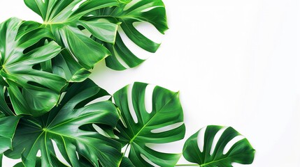 Wall Mural - Green leaves of philodendron plant. Nature leave, green tropical forest, on isolated white background, Copy space. Generative ai