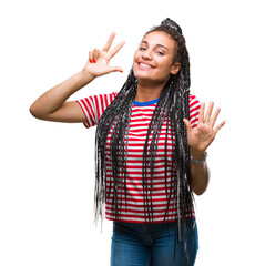 Poster - Young braided hair african american girl over isolated background showing and pointing up with fingers number eight while smiling confident and happy.