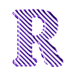 White symbol with dark purple diagonal ultra thin straps. letter r