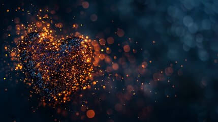 Poster - Glittery heart shape with glowing particles on dark background