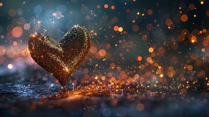 Poster - Glittery heart shape with glowing particles on dark background