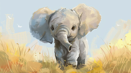 Adorable baby elephant illustration featuring an adorable elephant calf.