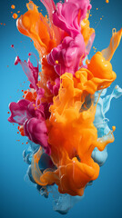 Colorful Fluid Dripped Paint on Blue Background, Abstract Image, Texture, Pattern Background, Wallpaper, Background, Cover and Screen of Cell Phone, Smartphone, Computer, Laptop, Format 9:16 and 16:9 