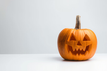 Wall Mural - A Halloween pumpkin placed elegantly on a clean white background