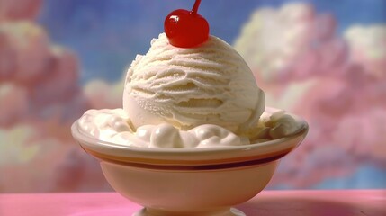 Wall Mural -   A close-up of a bowl of ice cream with cherries on top